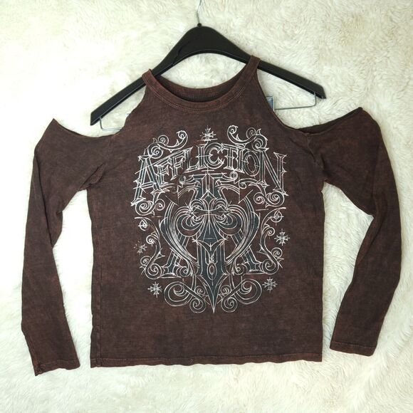 Affliction Women's FACTORY GRADE Foiled Long Sleeve Crew Neck Tee size M NWT - Picture 2 of 8